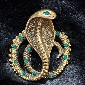 Gold Cobra Brooch/pendant with Green Accents